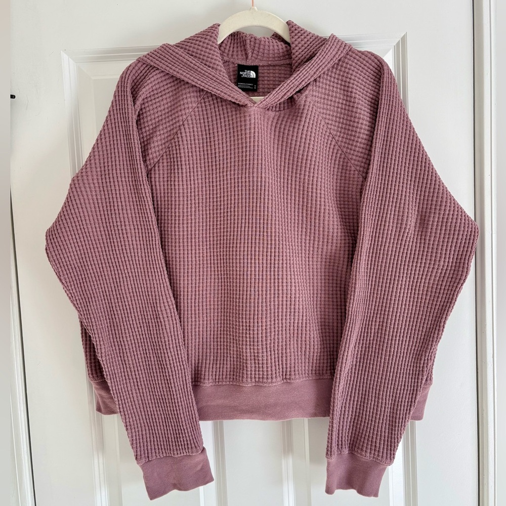The North Face Women's Mauve Waffle-Knit Hoodie Sweatshirt Medium